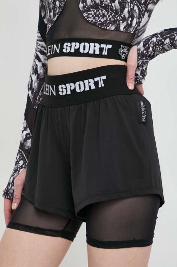 Kraťasy PLEIN SPORT dámské, černá barva, s potiskem, high waist