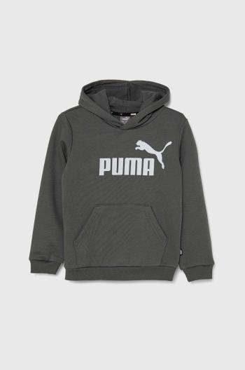 Dětská mikina Puma šedá barva, s kapucí, s potiskem