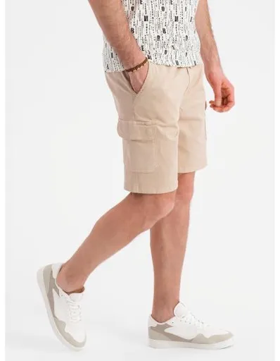 Pánské bavlněné kraťasy s elastickým pasem - béžové V3 OM-SRCG-0190