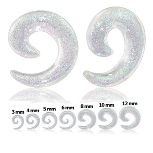 Čirý expander do ucha - šnek se třpytkami - Tloušťka : 10 mm