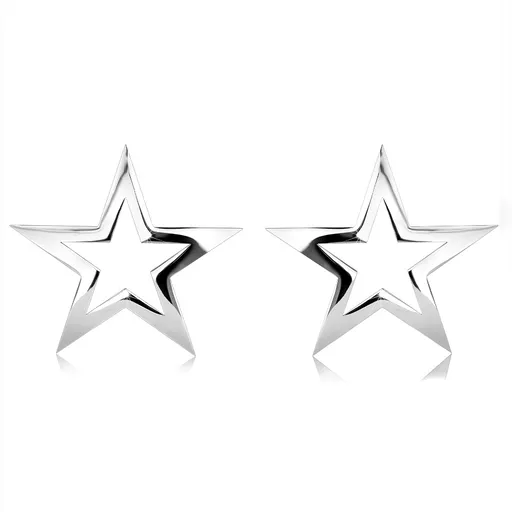 Puzetové náušnice, ocel 316L, velká kontura hvězdy stříbrné barvy