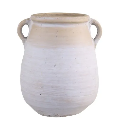 Šedo-béžová antik váza s oušky French Unique M - 27*25*31cm Chic Antique