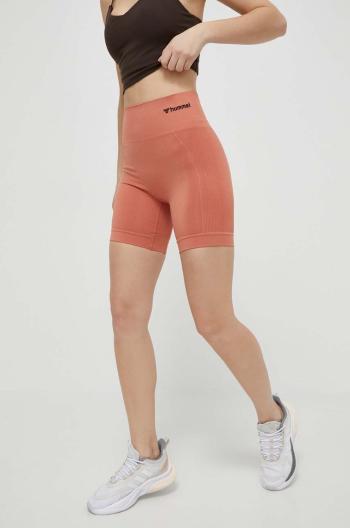 Tréninkové šortky Hummel hmlTIF SEAMLESS SHORTS oranžová barva, hladké, high waist, 214151