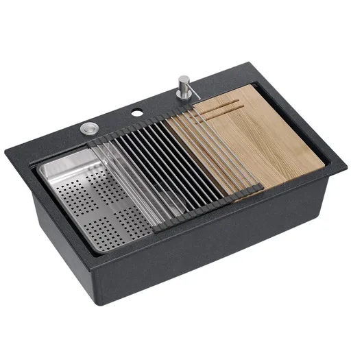 Quadron Granitový dřez MARC 110 WORKSTATION Black Metallic Zlaty HQM7650U8_PVDG1
