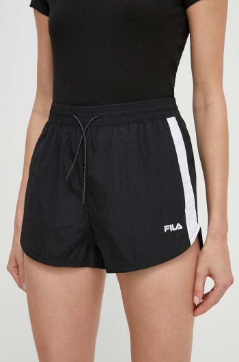 Kraťasy Fila Limassol dámské, černá barva, vzorované, high waist, FAW0775