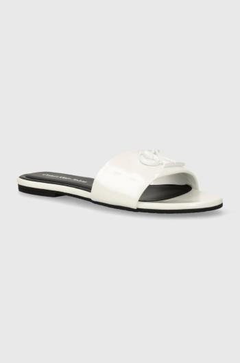 Pantofle Calvin Klein Jeans FLAT SANDAL SLIDE MG MET dámské, bílá barva, YW0YW01348