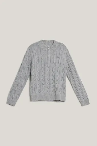 SVETR GANT COTTON CABLE HALF ZIP GREY MELANGE