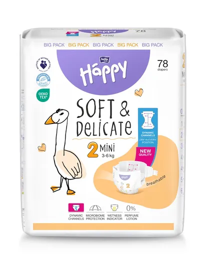 Bella Baby Happy Soft&Delicate 2 Mini 3–6 kg dětské pleny 78 ks