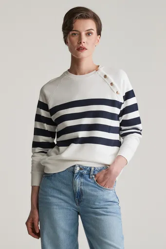 MIKINA GANT STRIPED GOLD BUTTON C-NECK SWEAT EGGSHELL