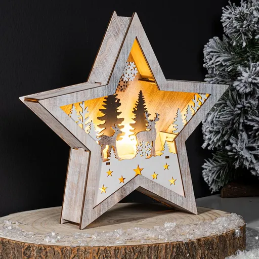 Haushalt international LED Dřevěná hvězda Zimní les