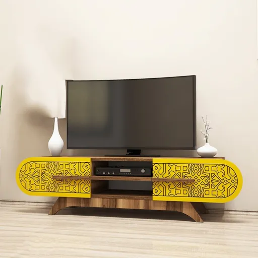 TV stolek Defne - Walnut Yellow