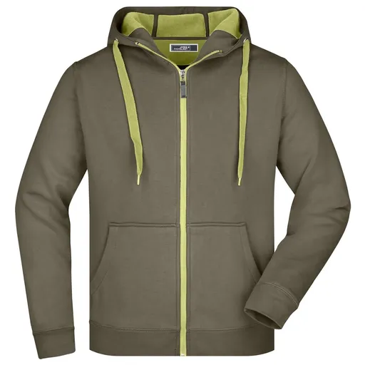 James & Nicholson (Daiber) Pánská dvoubarevná mikina JN355 - Olivová / limetkově zelená | 3XL