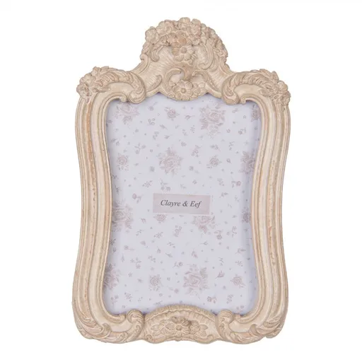 Béžový antik fotorámeček zdobený květinami - 14*2*21 cm / 10*15 cm Clayre & Eef