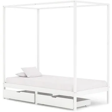 Shumee s nebesy 2 zásuvky bílý masivní borovice 100x200 cm, 3060442 (3060442)