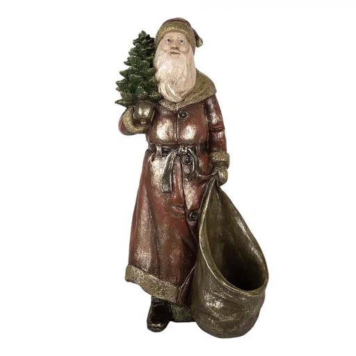 Vánoční dekorace figurka Santa s pytlem na dárky a stromkem - 24*17*47 cm Clayre & Eef