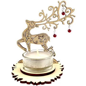 AMADEA Dřevěný svícen jelen s korálky, výška 10 cm (85308-0R)