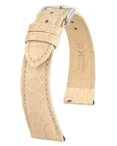 Řemínek Hirsch Aristocrat - béžový - 20 mm - L – Standardní délka (doporučujeme) - 16 mm - Stříbrná