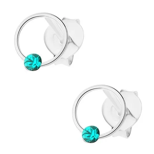 Náušnice ze stříbra 925, tenký křížek, krystalek tyrkysové barvy