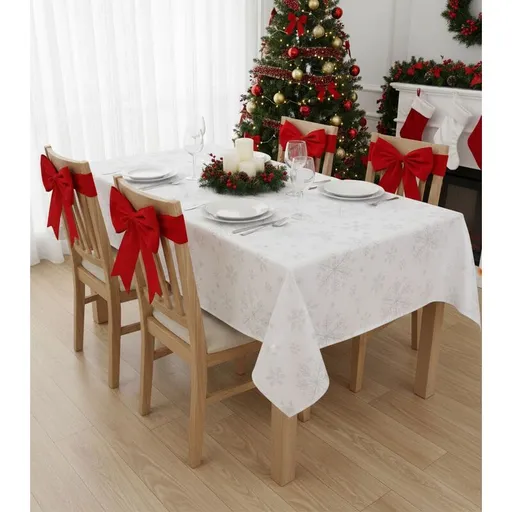 Ubrus gobelinový vánoční, Stříbrné Vločky, bílý 120 x 155 cm