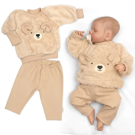 Baby Nellys Rostoucí chlupáčková mikina a kalhoty Medvídek, 2D béžová, 80/86