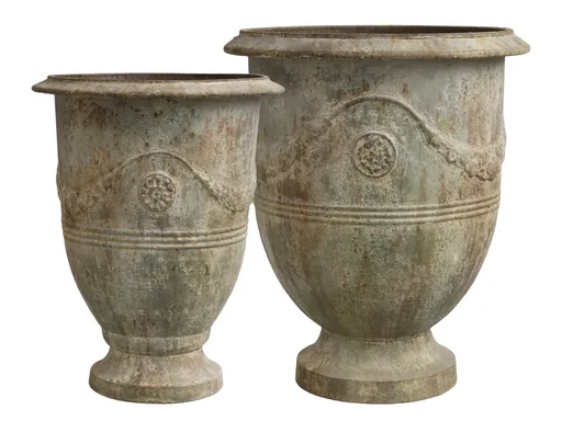 2ks zelený kovový květináč s rezavou patinou Pattien - Ø 52*59cm / Ø 42*52cm Chic Antique