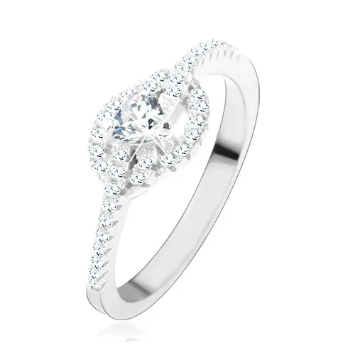 Zásnubní prsten ze stříbra 925, čiré zirkonové srdce, zatočené linie - Velikost: 51