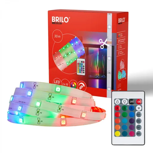 BRILONER LED pásek 30m, dálkový ovladač, RGB dynamické barvy, bílý 2323540