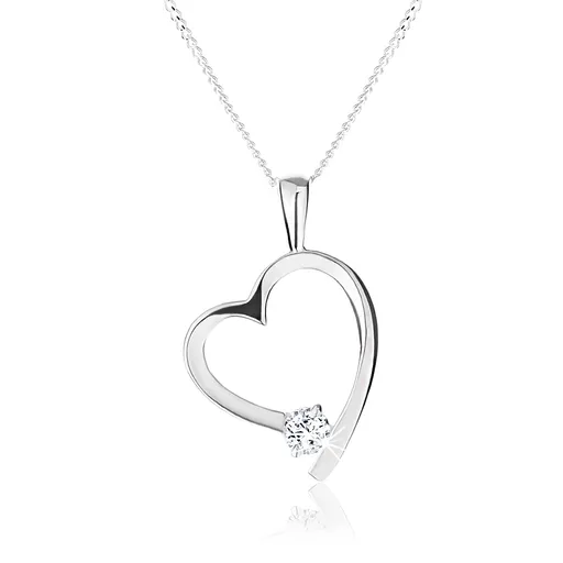 Náhrdelník ze stříbra 925, kontura asymetrického srdce, kulatý čirý zirkon