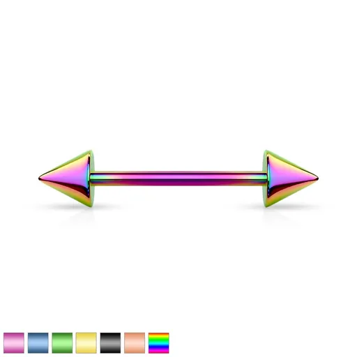 Piercing z chirurgické oceli - dva hroty, úprava titanem, různé barevné kombinace, 7,5 mm - Barva piercing: Černá