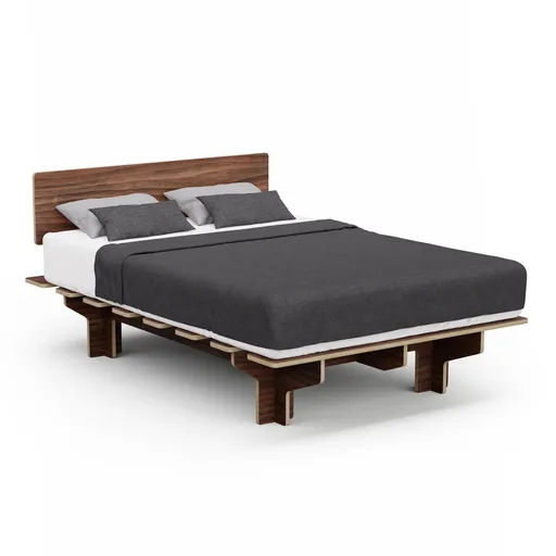 Blumfeldt NordicAura Double rám manželské postele, 140 cm x 200 cm, robustní, bez nářadí, eukalyptové dřevo, polička