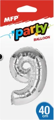 Balónek č. 9 nafukovací fóliový 40 cm - stříbrný