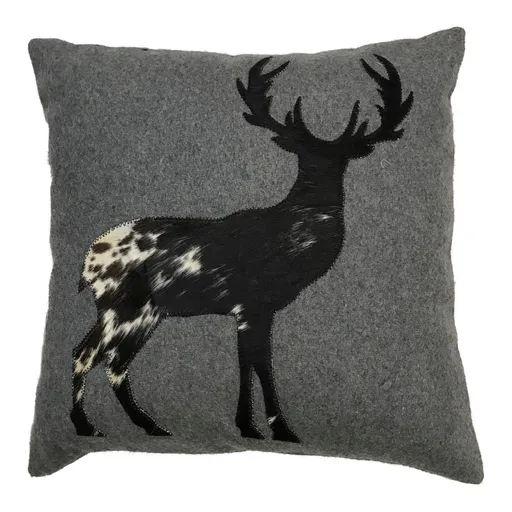 Šedý polštář s jelenem z hovězí kůže - 45*45*10cm GKWGKSST