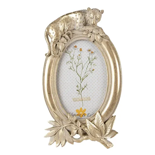 Zlatý antik oválný fotorámeček Leopard - 15*2*24 cm / 10*15 cm 2F1017