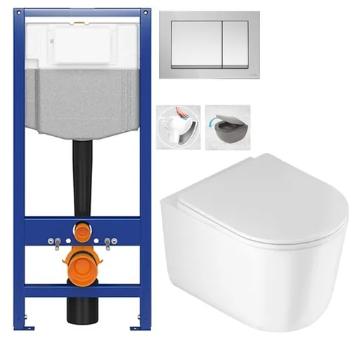 CERSANIT předstěnový instalační systém s tlačítkem chrom K97-509 + WC DEANTE Jasmin se sedátkem RIMLESS K97-526 509 JA1