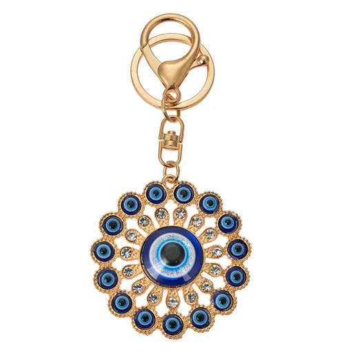 Modro-zlatý kovový přívěšek na klíče s kamínky oko - 5*1cm JZKC0183