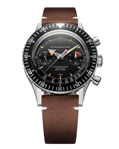 Nivada Grenchen Chronomaster Broad Arrow 41mm - Brown Leather White Stitching