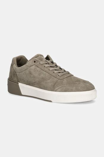 Semišové sneakers boty Calvin Klein LOW TOP LACE UP BSKT SUE zelená barva, HM0HM01591