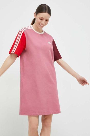 Bavlněné šaty adidas růžová barva, mini, oversize