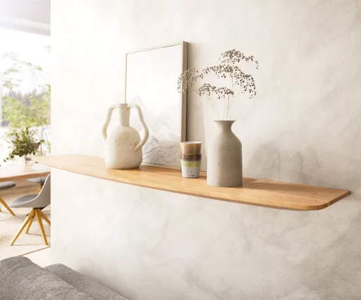 Nástěnná police Edge 145 cm akácie přírodní švýcarská hrana