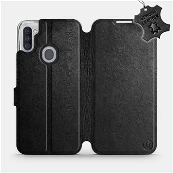 Flipové pouzdro na mobil Samsung Galaxy M11 - Černé - kožené - Black Leather (5903516387373)