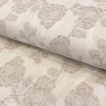 Bavlnená látka s ľanom JACQUARD Peony flowers