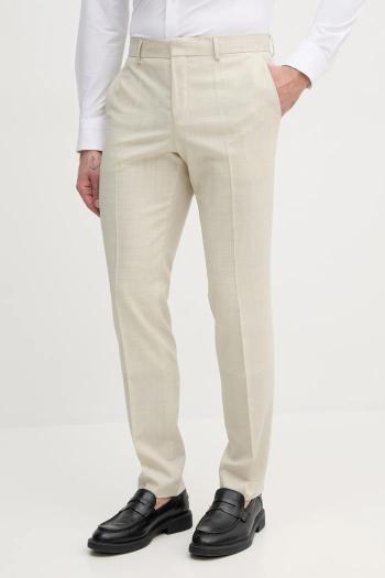 Vlnené nohavice BOSS pánske, béžová farba, priliehavé, 50540713
