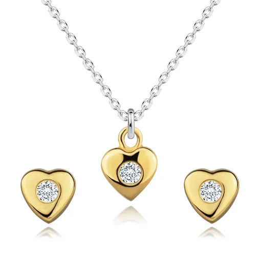 Sada ze stříbra 925 - náhrdelník a náušnice, zlaté srdce se zirkonem