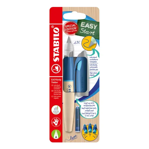 Ergonomické plnicí pero pro praváky - STABILO EASYbirdy Timber modrá vč. bombičky