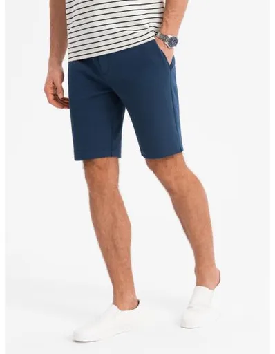 Pánské krátké šortky SLIM FIT ze strukturovaného melanžového úpletu - černé V2 OM-SRCS-0166