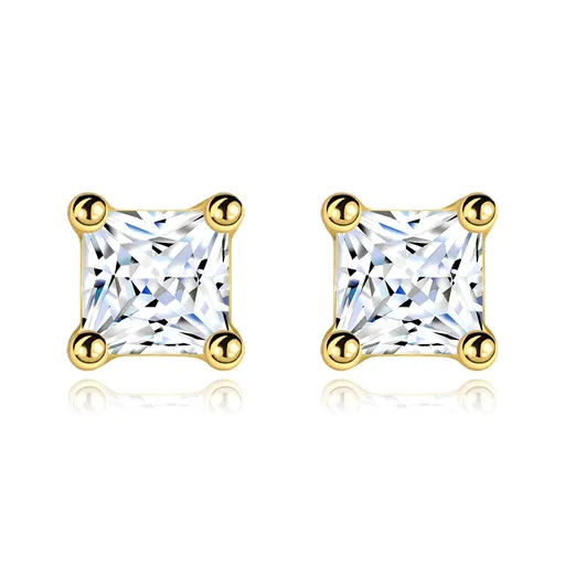 Náušnice ze 14K zlata s čirými zirkony ve tvaru čtverce