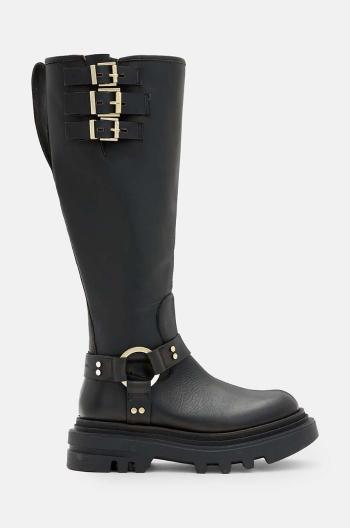 Kožené kozačky AllSaints Jade Biker Boot dámské, černá barva, na platformě, W055FB