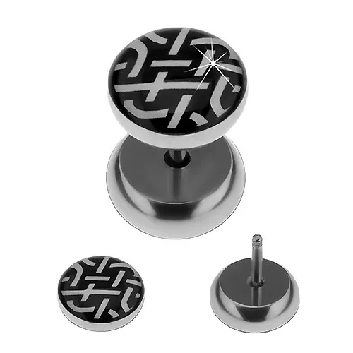 Falešný plug do ucha z oceli 316L, černobílý vzor pletiva