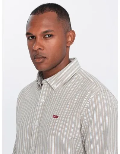 Pánská bavlněná košile REGULAR FIT s jemnými proužky béžová