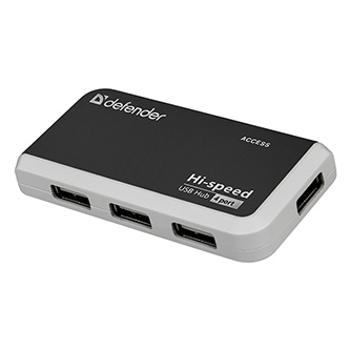 USB (2.0) hub 4-port, Quadro Infix, černo-šedá, Defender, LED indikátor, kompaktní